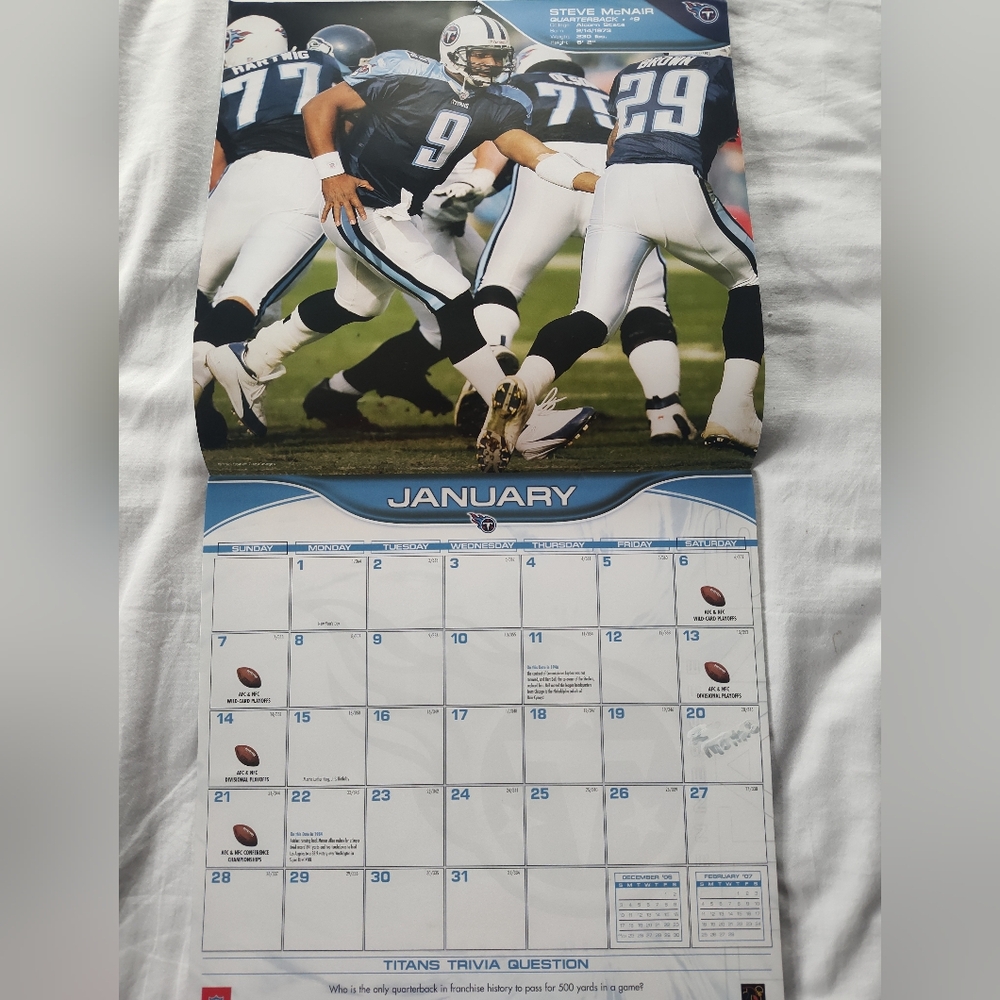 Vtg. 2007 Tennessee Titans 12 Month Calendar.  12 X 12 - Picture 3 of 7